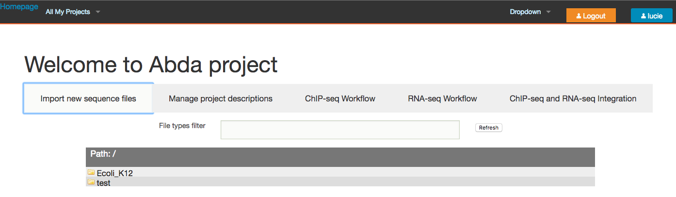 **Add sequence files form.** 