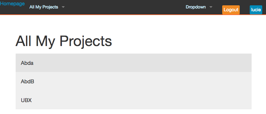 **User-specific list of projects.** 