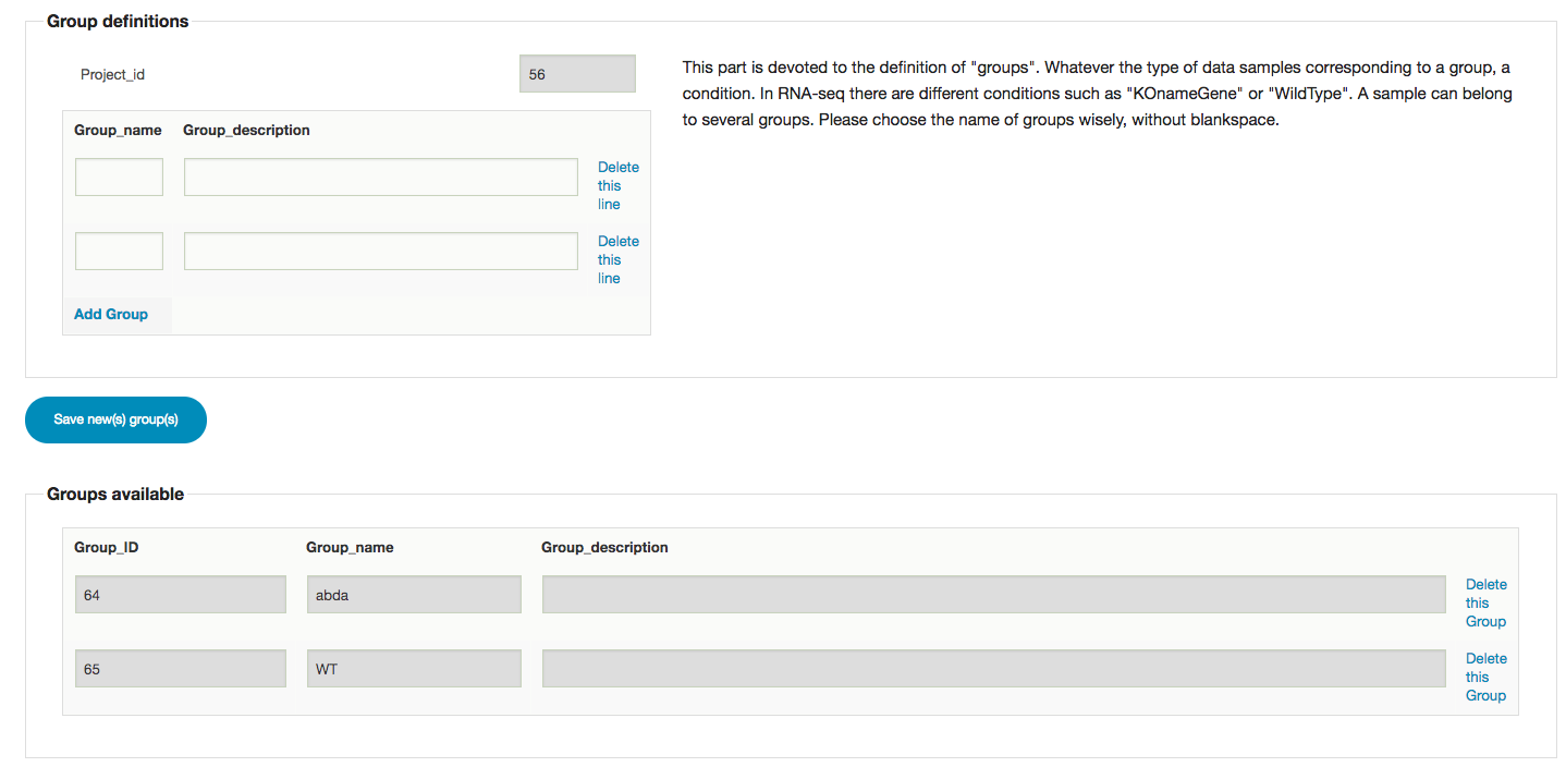 **Definition of groups for differential analysis of RNA-seq data. ** 