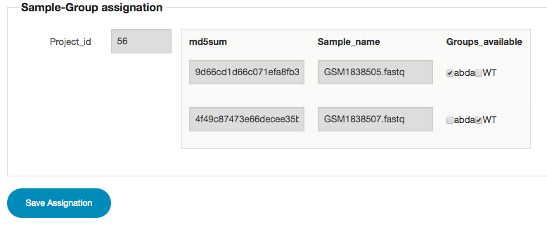 **Sample to group assignation for differential analysis of RNA-seq data. ** 