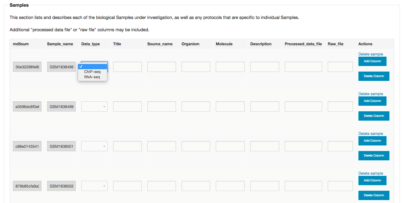 **Sample description form.** 